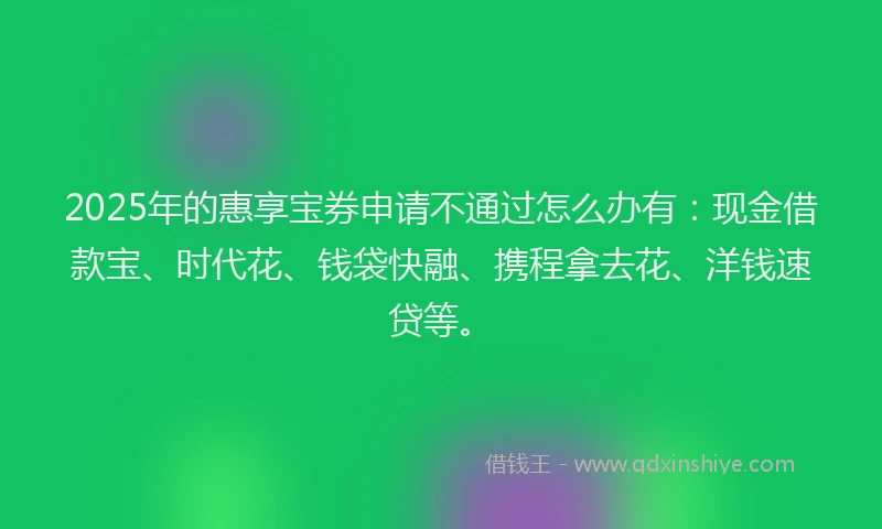 2025年的惠享宝券申请不通过怎么办有：现金借款宝、时代花、钱袋快融、携程拿去花、洋钱速贷等。