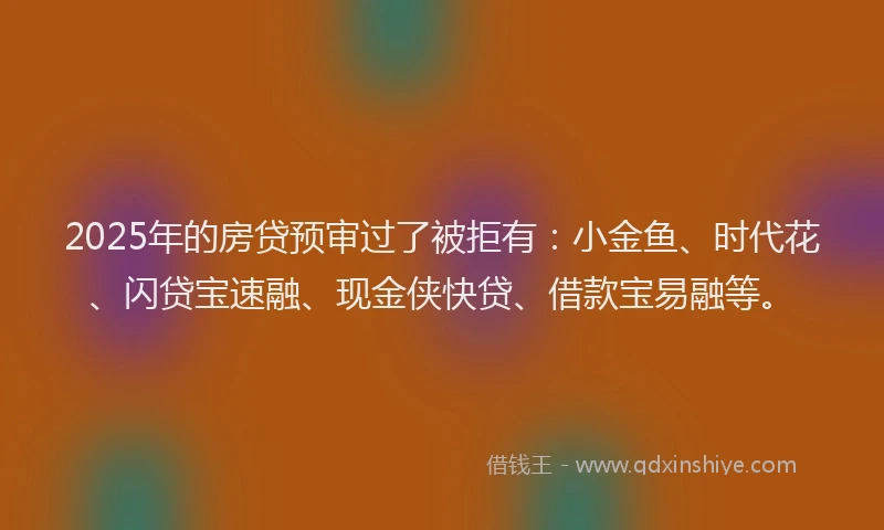 2025年的房贷预审过了被拒有：小金鱼、时代花、闪贷宝速融、现金侠快贷、借款宝易融等。
