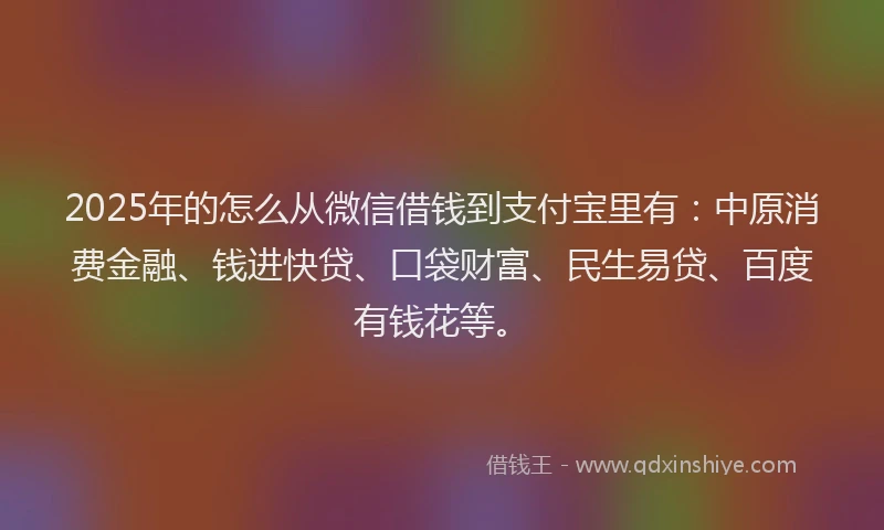 2025年的怎么从微信借钱到支付宝里有：中原消费金融、钱进快贷、口袋财富、民生易贷、百度有钱花等。