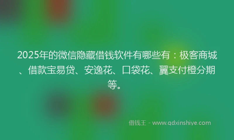 2025年的微信隐藏借钱软件有哪些有：极客商城、借款宝易贷、安逸花、口袋花、翼支付橙分期等。