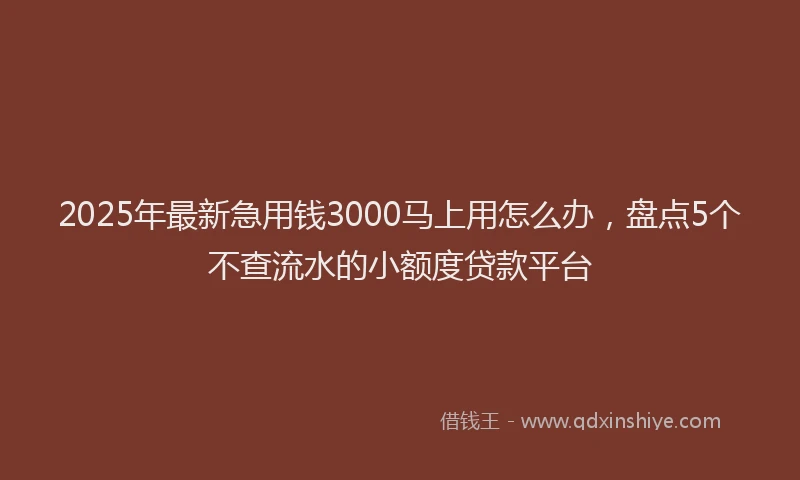 2025年最新急用钱3000马上用怎么办，盘点5个不查流水的小额度贷款平台