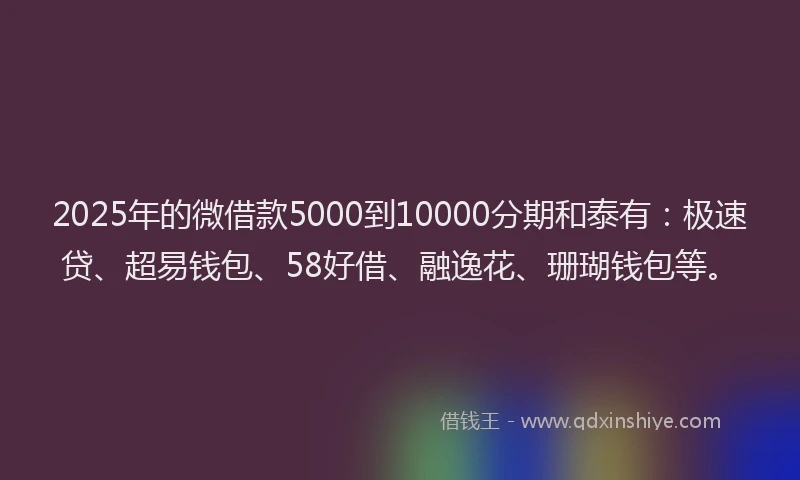 2025年的微借款5000到10000分期和泰有：极速贷、超易钱包、58好借、融逸花、珊瑚钱包等。