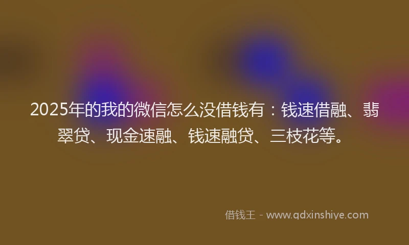 2025年的我的微信怎么没借钱有：钱速借融、翡翠贷、现金速融、钱速融贷、三枝花等。