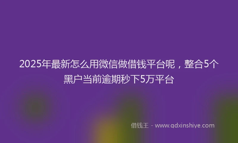 2025年最新怎么用微信做借钱平台呢，整合5个黑户当前逾期秒下5万平台