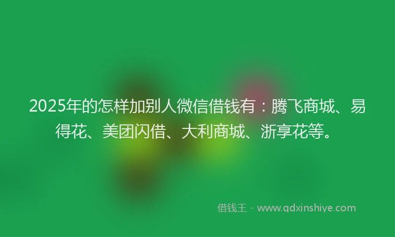 2025年的怎样加别人微信借钱有：腾飞商城、易得花、美团闪借、大利商城、浙享花等。