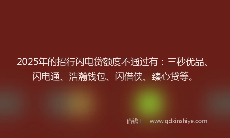 2025年的招行闪电贷额度不通过有：三秒优品、闪电通、浩瀚钱包、闪借侠、臻心贷等。