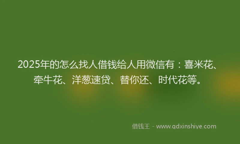 2025年的怎么找人借钱给人用微信有：喜米花、牵牛花、洋葱速贷、替你还、时代花等。