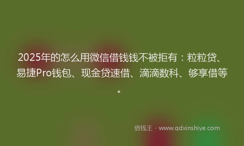 2025年的怎么用微信借钱钱不被拒有：粒粒贷、易捷Pro钱包、现金贷速借、滴滴数科、够享借等。