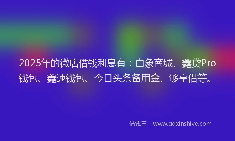2025年的微店借钱利息有：白象商城、鑫贷Pro钱包、鑫速钱包、今日头条备用金、够享借等。