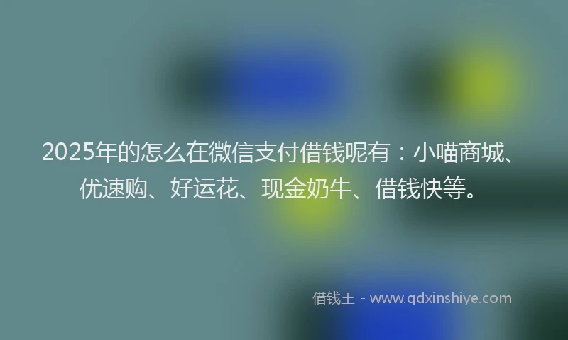 2025年的怎么在微信支付借钱呢有：小喵商城、优速购、好运花、现金奶牛、借钱快等。