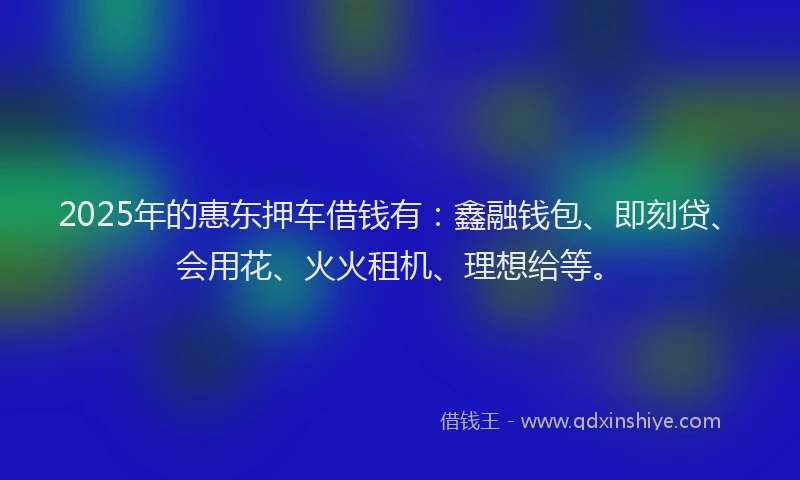 2025年的惠东押车借钱有：鑫融钱包、即刻贷、会用花、火火租机、理想给等。