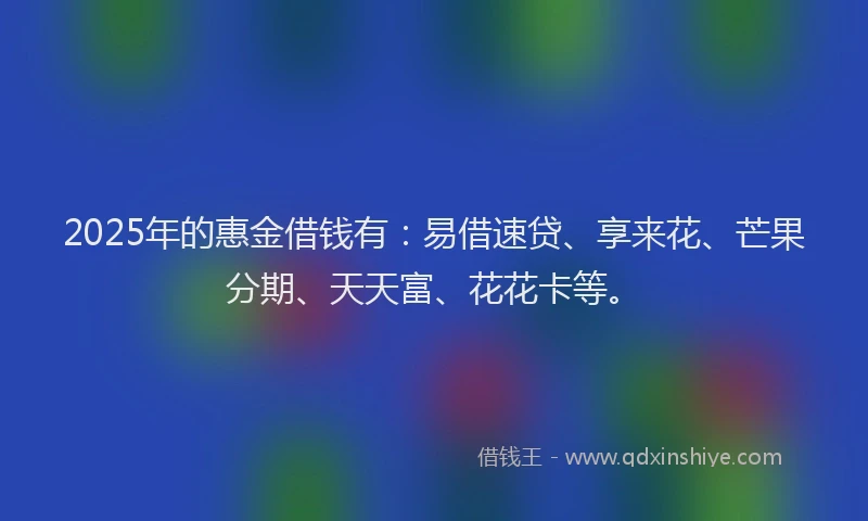 2025年的惠金借钱有：易借速贷、享来花、芒果分期、天天富、花花卡等。