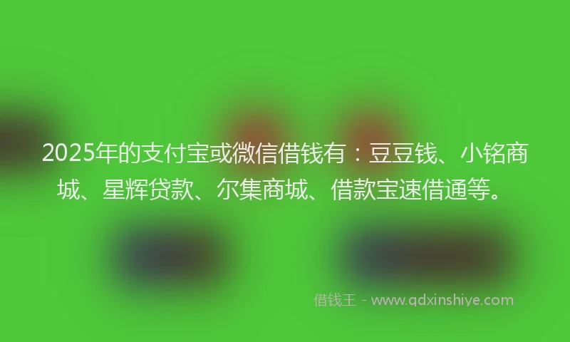 2025年的支付宝或微信借钱有：豆豆钱、小铭商城、星辉贷款、尔集商城、借款宝速借通等。