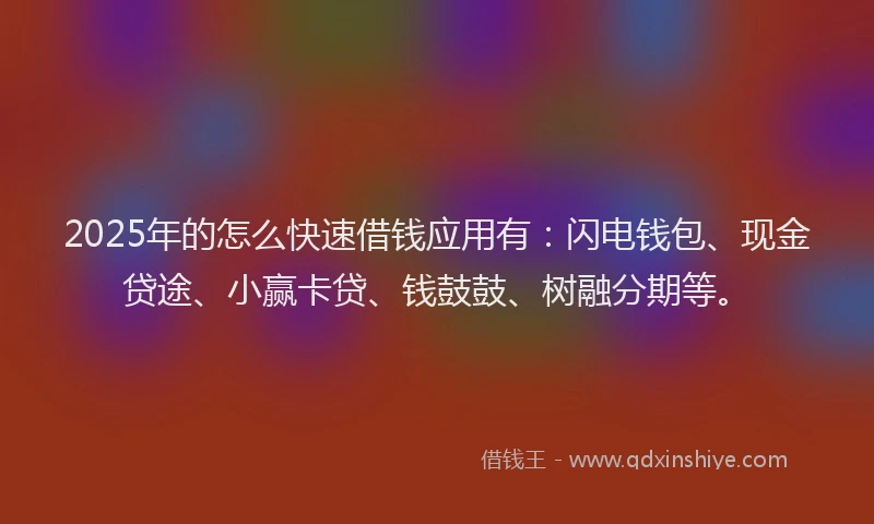 2025年的怎么快速借钱应用有：闪电钱包、现金贷途、小赢卡贷、钱鼓鼓、树融分期等。