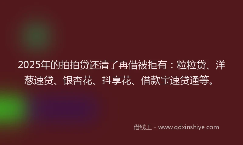 2025年的拍拍贷还清了再借被拒有：粒粒贷、洋葱速贷、银杏花、抖享花、借款宝速贷通等。