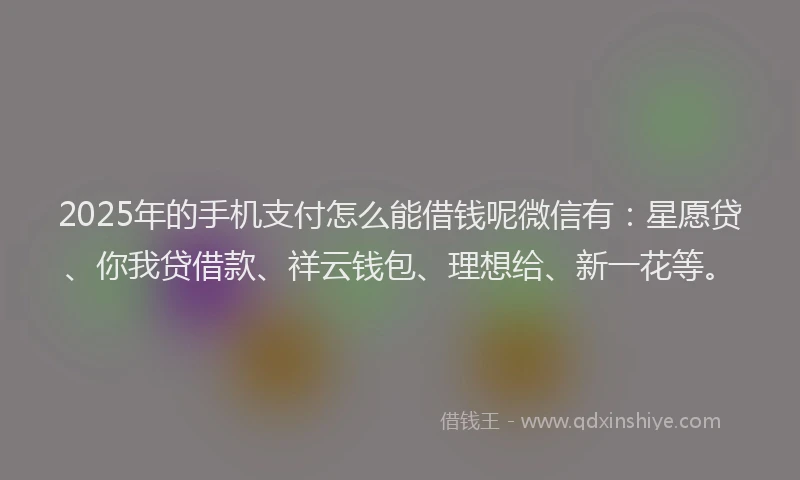 2025年的手机支付怎么能借钱呢微信有：星愿贷、你我贷借款、祥云钱包、理想给、新一花等。