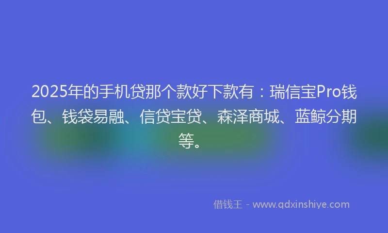 2025年的手机贷那个款好下款有：瑞信宝Pro钱包、钱袋易融、信贷宝贷、森泽商城、蓝鲸分期等。