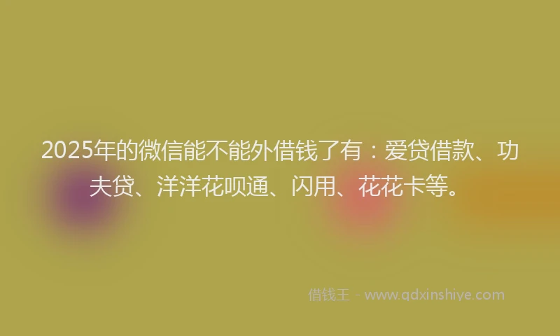 2025年的微信能不能外借钱了有：爱贷借款、功夫贷、洋洋花呗通、闪用、花花卡等。