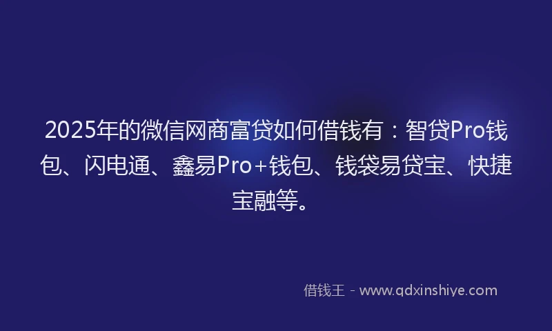 2025年的微信网商富贷如何借钱有：智贷Pro钱包、闪电通、鑫易Pro+钱包、钱袋易贷宝、快捷宝融等。
