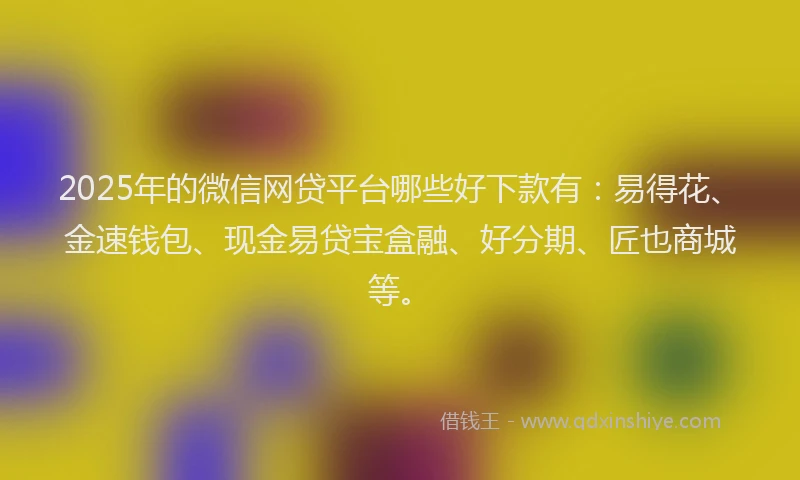 2025年的微信网贷平台哪些好下款有：易得花、金速钱包、现金易贷宝盒融、好分期、匠也商城等。