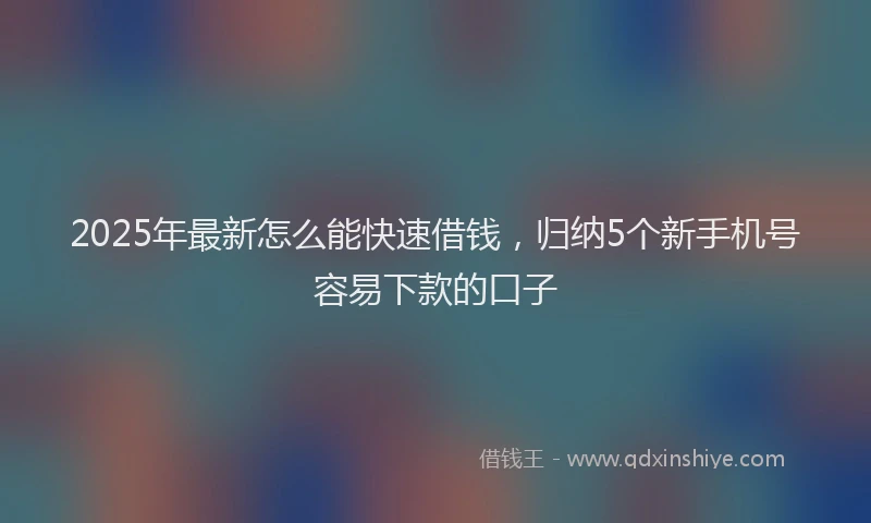 2025年最新怎么能快速借钱，归纳5个新手机号容易下款的口子