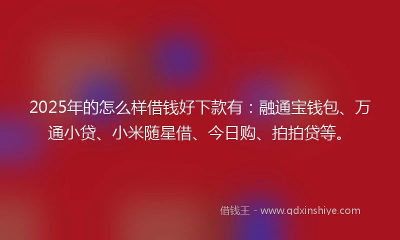 2025年的怎么样借钱好下款有：融通宝钱包、万通小贷、小米随星借、今日购、拍拍贷等。