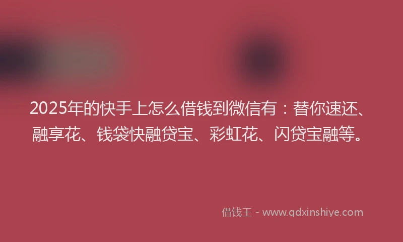 2025年的快手上怎么借钱到微信有：替你速还、融享花、钱袋快融贷宝、彩虹花、闪贷宝融等。