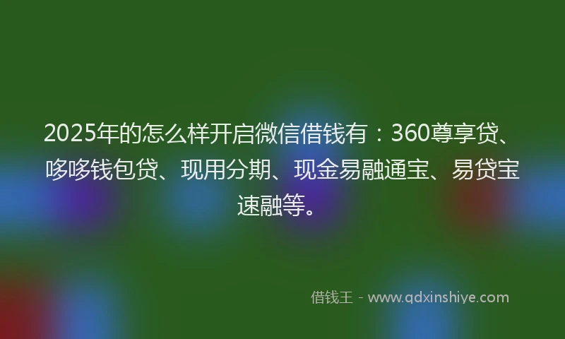 2025年的怎么样开启微信借钱有：360尊享贷、哆哆钱包贷、现用分期、现金易融通宝、易贷宝速融等。
