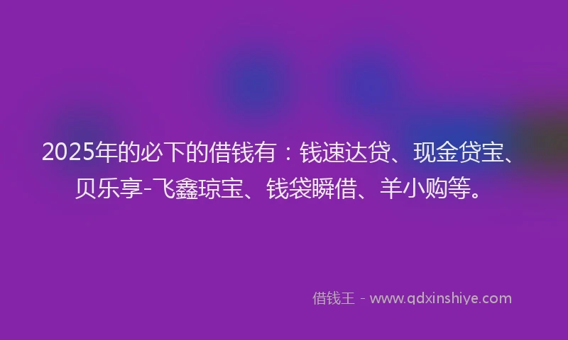 2025年的必下的借钱有：钱速达贷、现金贷宝、贝乐享-飞鑫琼宝、钱袋瞬借、羊小购等。