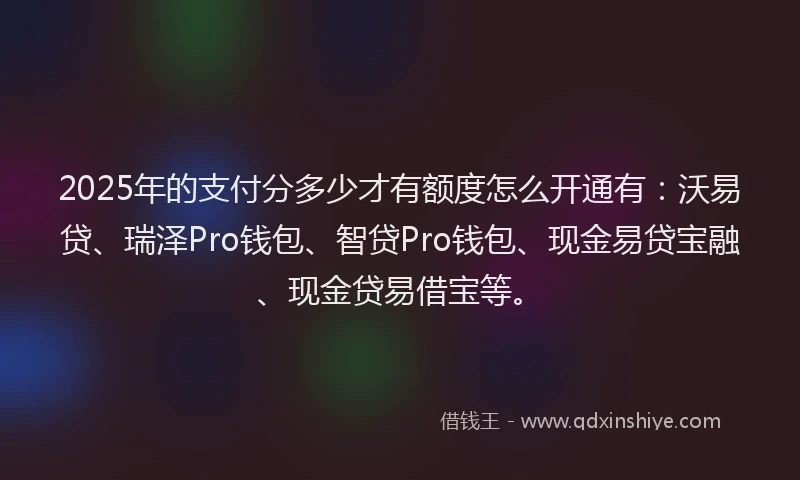 2025年的支付分多少才有额度怎么开通有：沃易贷、瑞泽Pro钱包、智贷Pro钱包、现金易贷宝融、现金贷易借宝等。