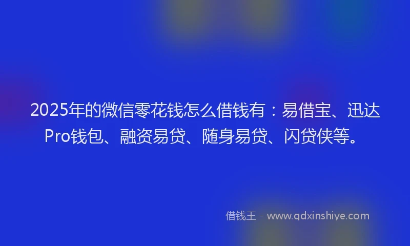 2025年的微信零花钱怎么借钱有：易借宝、迅达Pro钱包、融资易贷、随身易贷、闪贷侠等。