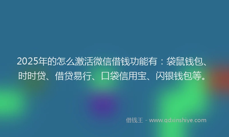 2025年的怎么激活微信借钱功能有：袋鼠钱包、时时贷、借贷易行、口袋信用宝、闪银钱包等。