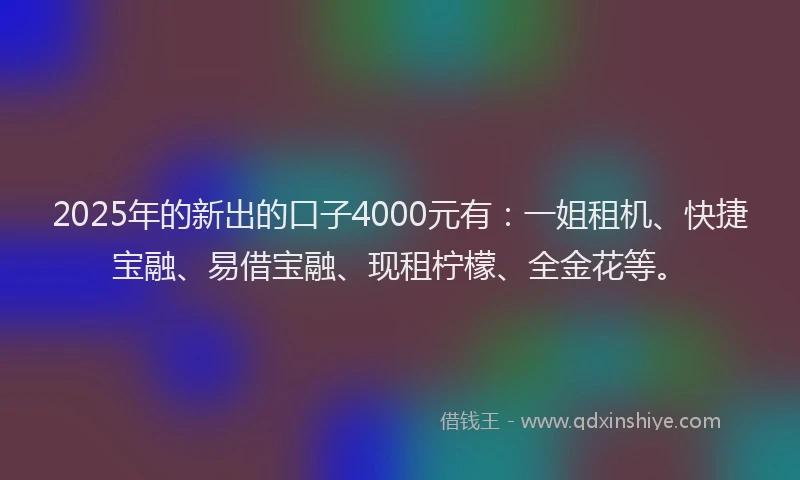 2025年的新出的口子4000元有：一姐租机、快捷宝融、易借宝融、现租柠檬、全金花等。