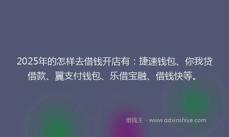 2025年的怎样去借钱开店有：捷速钱包、你我贷借款、翼支付钱包、乐借宝融、借钱快等。