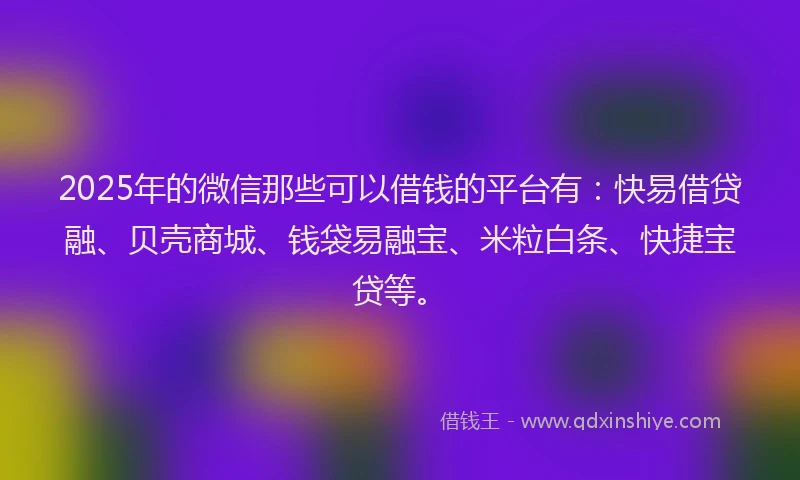 2025年的微信那些可以借钱的平台有：快易借贷融、贝壳商城、钱袋易融宝、米粒白条、快捷宝贷等。