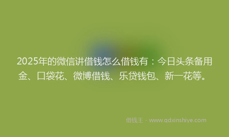 2025年的微信讲借钱怎么借钱有：今日头条备用金、口袋花、微博借钱、乐贷钱包、新一花等。