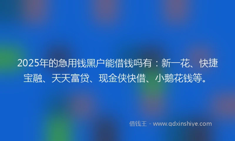 2025年的急用钱黑户能借钱吗有：新一花、快捷宝融、天天富贷、现金侠快借、小鹅花钱等。