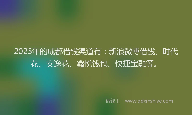 2025年的成都借钱渠道有：新浪微博借钱、时代花、安逸花、鑫悦钱包、快捷宝融等。