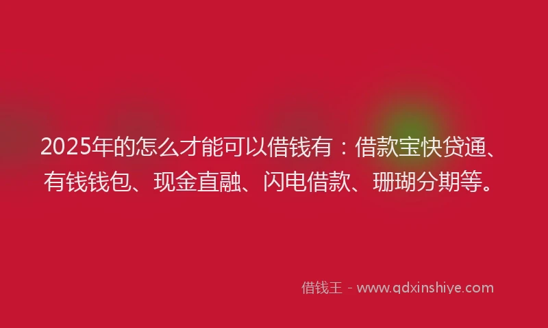 2025年的怎么才能可以借钱有：借款宝快贷通、有钱钱包、现金直融、闪电借款、珊瑚分期等。