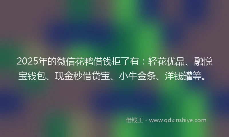 2025年的微信花鸭借钱拒了有：轻花优品、融悦宝钱包、现金秒借贷宝、小牛金条、洋钱罐等。
