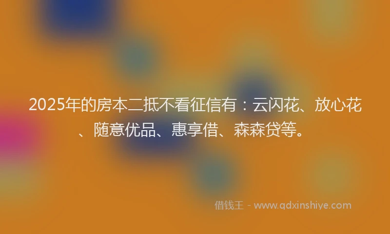 2025年的房本二抵不看征信有：云闪花、放心花、随意优品、惠享借、森森贷等。