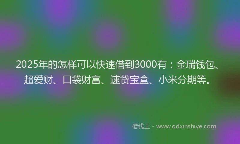 2025年的怎样可以快速借到3000有：金瑞钱包、超爱财、口袋财富、速贷宝盒、小米分期等。