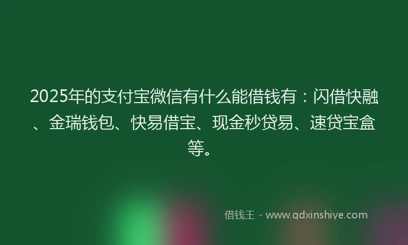 2025年的支付宝微信有什么能借钱有：闪借快融、金瑞钱包、快易借宝、现金秒贷易、速贷宝盒等。