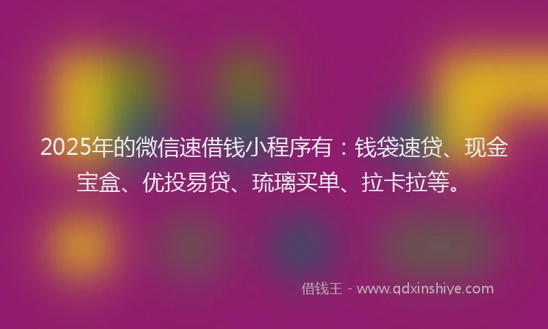 2025年的微信速借钱小程序有：钱袋速贷、现金宝盒、优投易贷、琉璃买单、拉卡拉等。