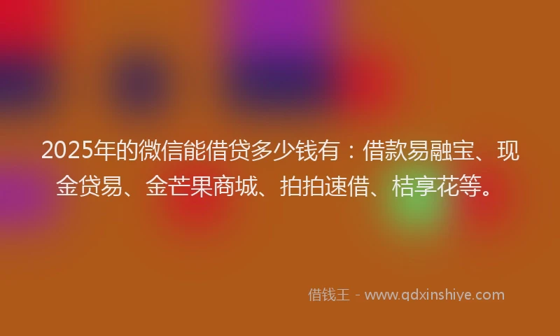 2025年的微信能借贷多少钱有：借款易融宝、现金贷易、金芒果商城、拍拍速借、桔享花等。