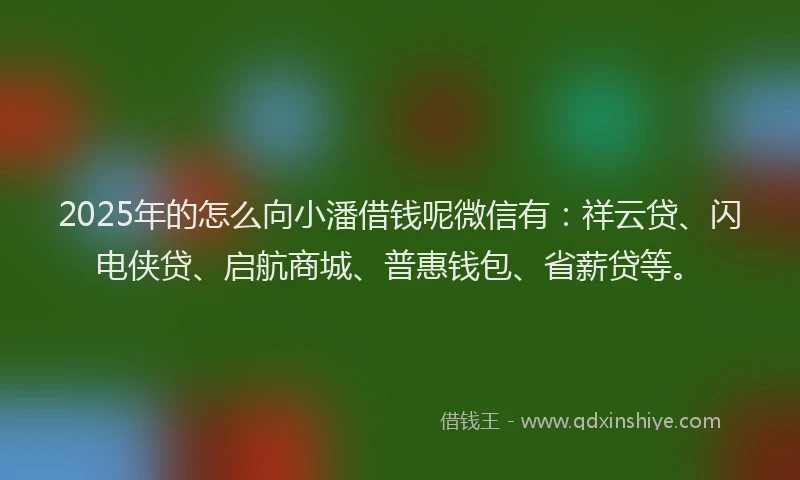 2025年的怎么向小潘借钱呢微信有：祥云贷、闪电侠贷、启航商城、普惠钱包、省薪贷等。