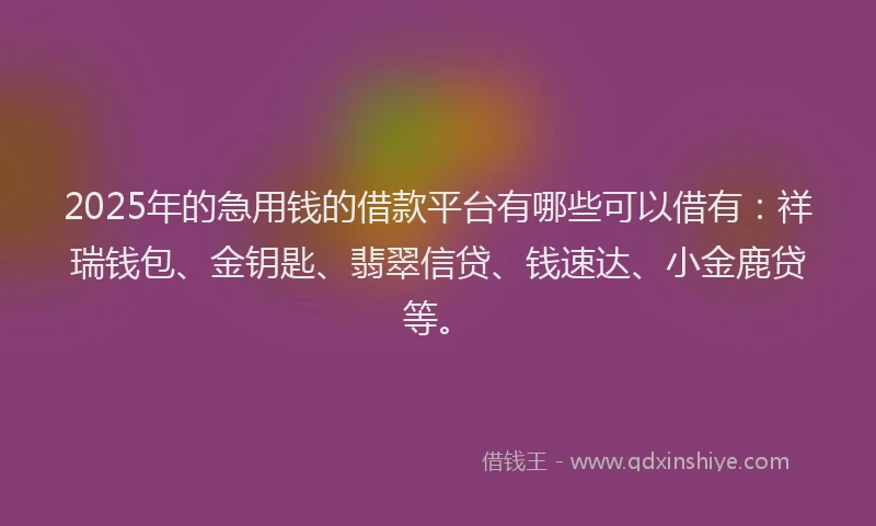 2025年的急用钱的借款平台有哪些可以借有：祥瑞钱包、金钥匙、翡翠信贷、钱速达、小金鹿贷等。