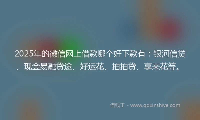 2025年的微信网上借款哪个好下款有：银河信贷、现金易融贷途、好运花、拍拍贷、享来花等。