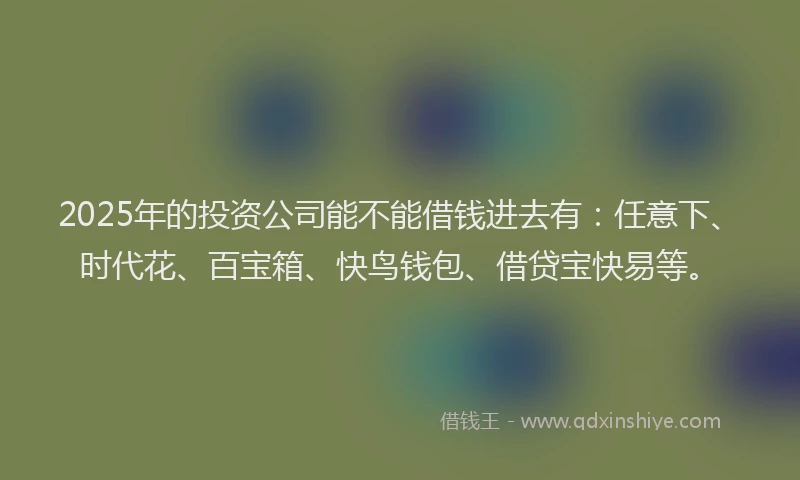 2025年的投资公司能不能借钱进去有：任意下、时代花、百宝箱、快鸟钱包、借贷宝快易等。