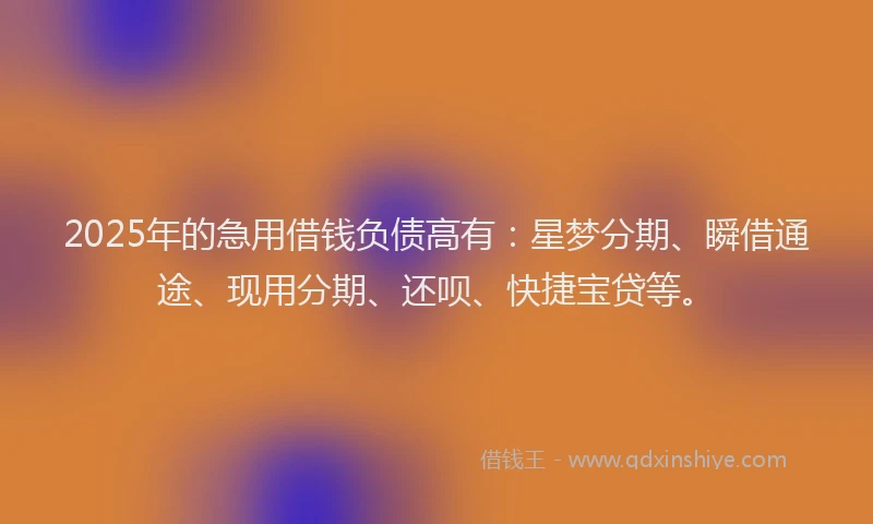 2025年的急用借钱负债高有：星梦分期、瞬借通途、现用分期、还呗、快捷宝贷等。